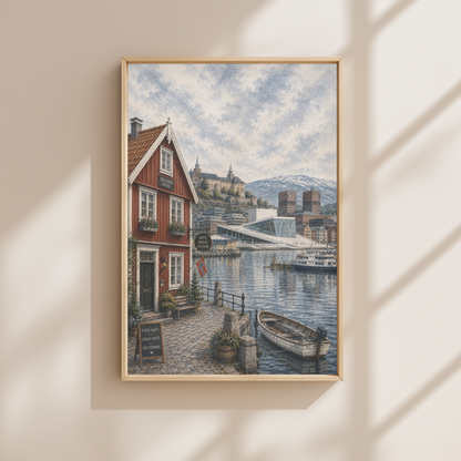 Oslo Norway Travel Wall Art - Vintage (Unframed)