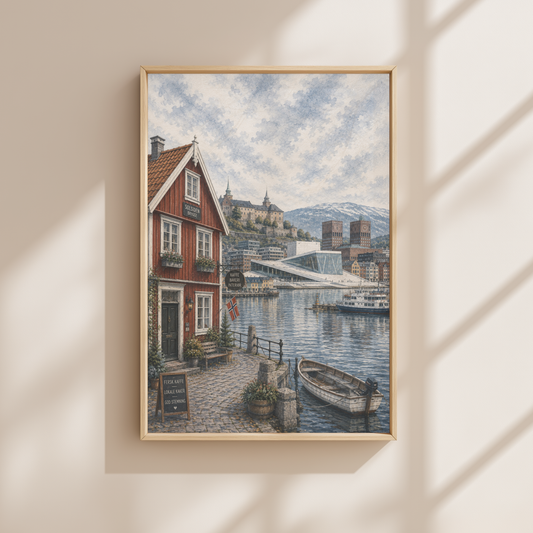 Oslo Norway Travel Wall Art - Vintage (Unframed)