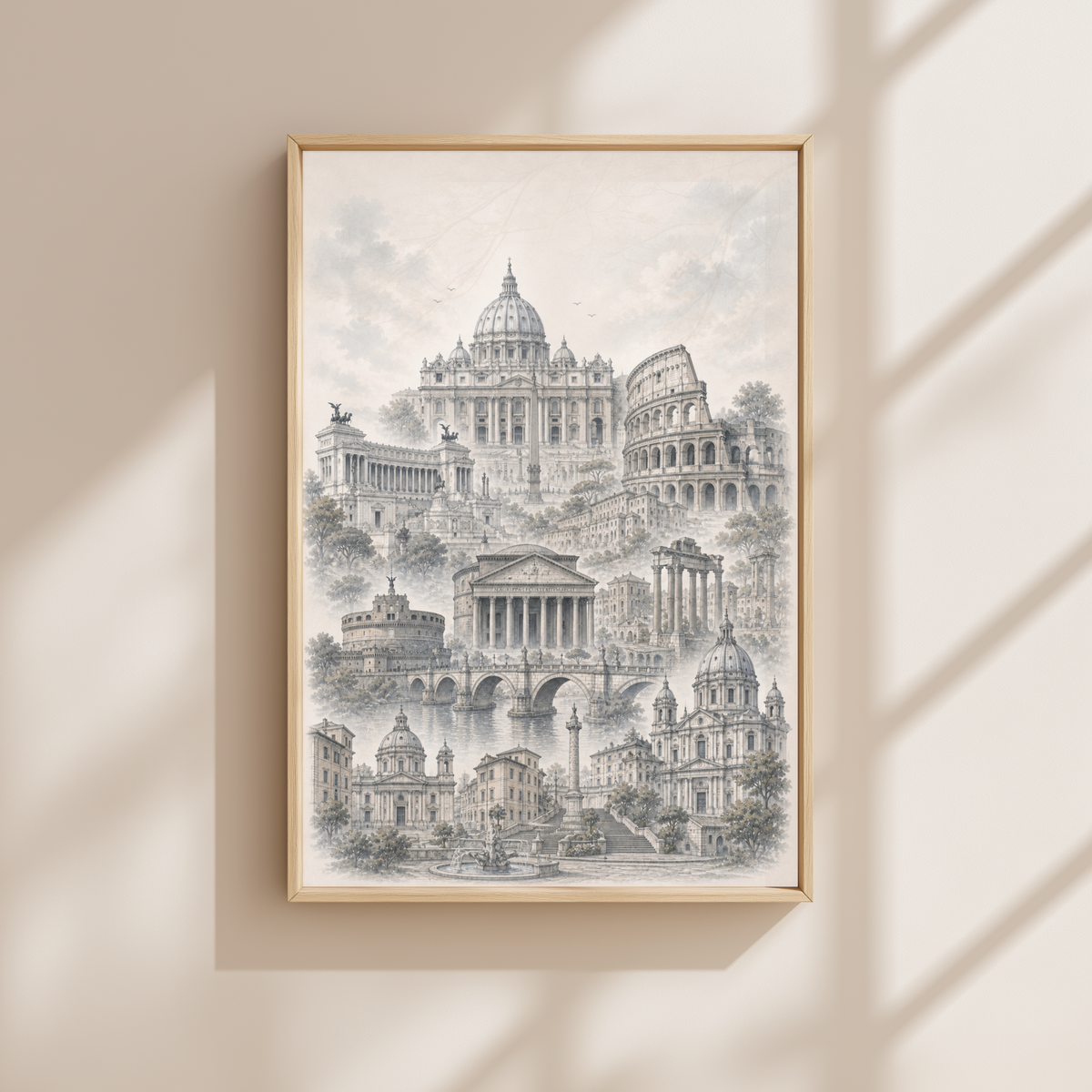 Rome Italy Travel Wall Art - Landmarks (Unframed)