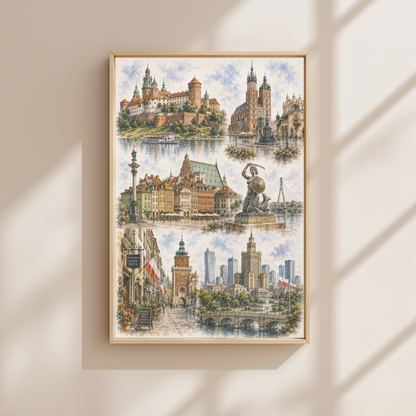 Krakow Poland Travel Wall Art - Landmark Collage (Unframed)