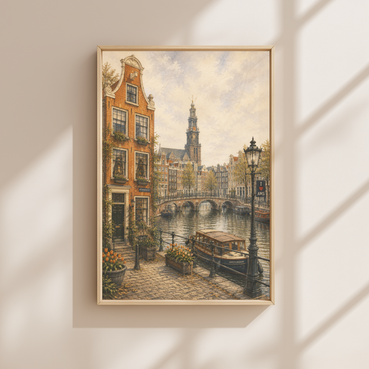 Amsterdam Netherlands Travel Wall Art - Vintage (Unframed)