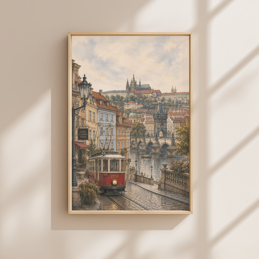 Prague Czech Republic Travel Wall Art - Vintage (Unframed)