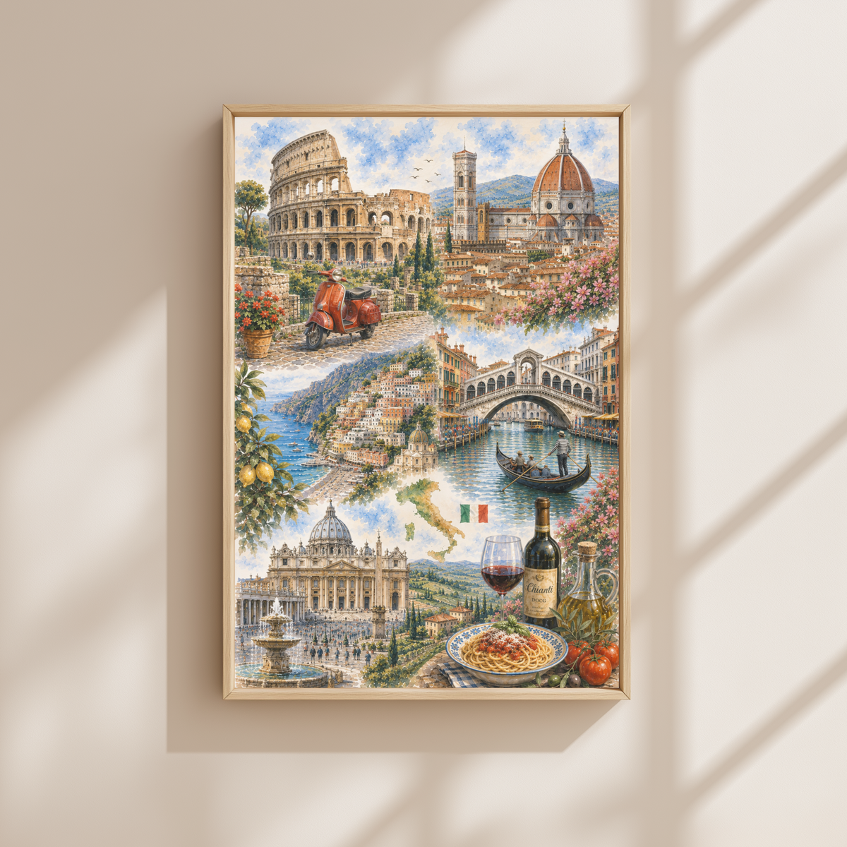 Rome Italy Travel Wall Art - Landmarks Collage (Unframed)