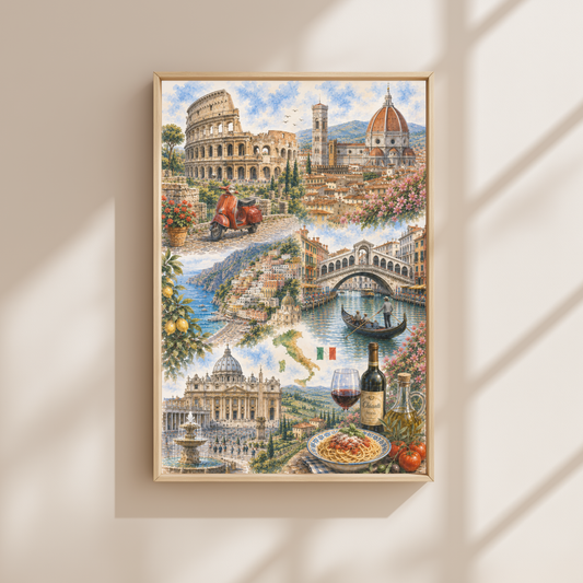 Rome Italy Travel Wall Art - Landmarks Collage (Unframed)