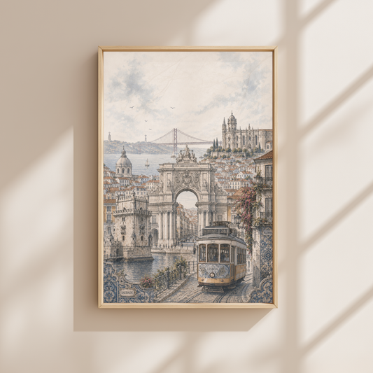 Lisbon Portugal Travel Wall Art - Landmarks (Unframed)
