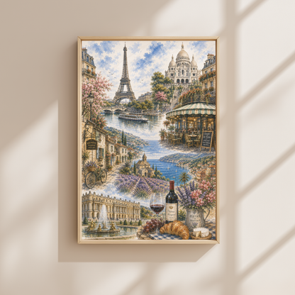 Paris France Travel Wall Art - Landmarks Collage (Unframed)