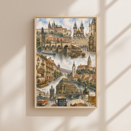 Prague Czech Republic Travel  Wall Art - Landmarks Collage (Unframed)