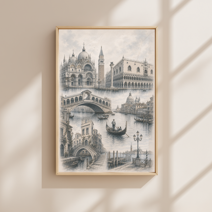 Venice Italy Travel Wall Art - Landmarks (Unframed)