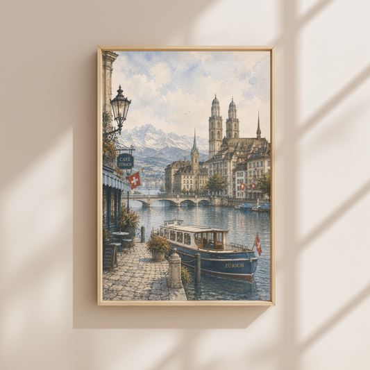 Zurich Switzerland Travel Wall Art - Vintage (Unframed)