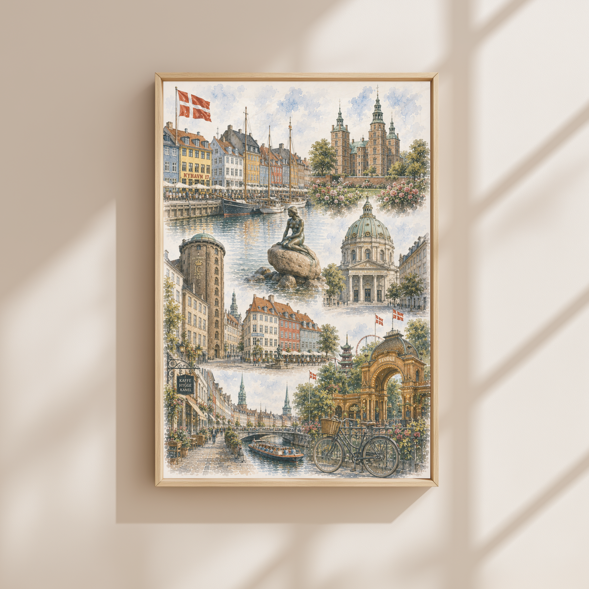 Copenhagen Denmark Travel Wall Art - Landmarks Collage (Unframed)