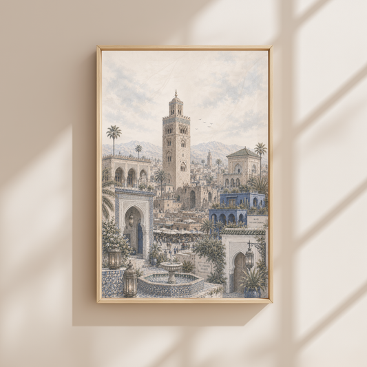 Marrakech Morocco Travel Wall Art - Landmarks (Unframed)