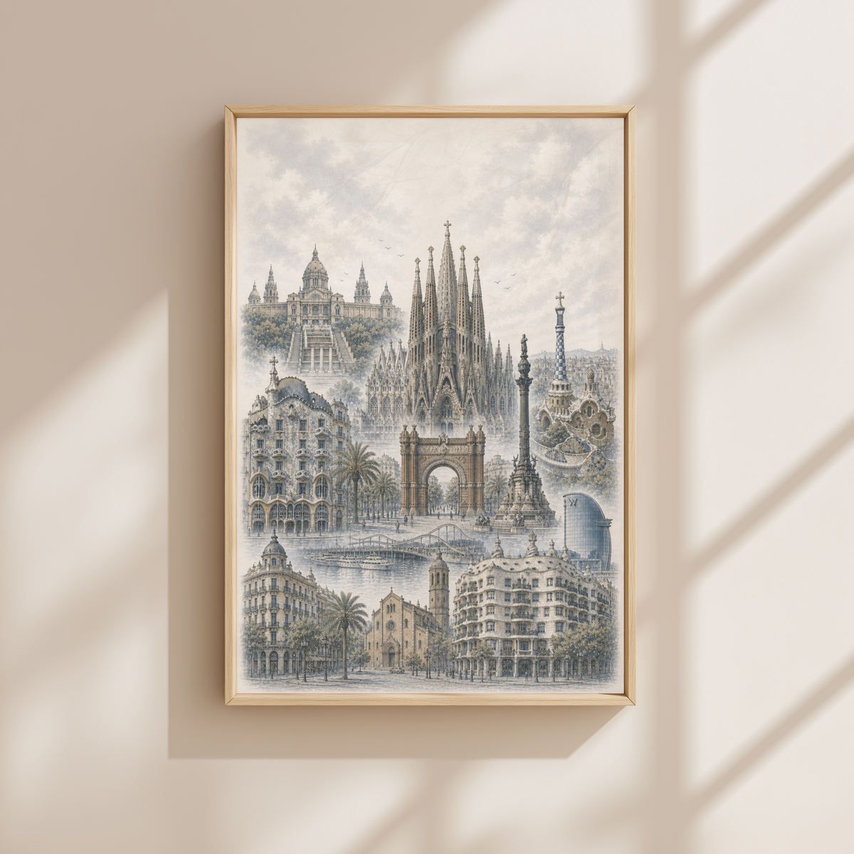 Barcelona Spain Travel Wall Art - Landmarks (Unframed)