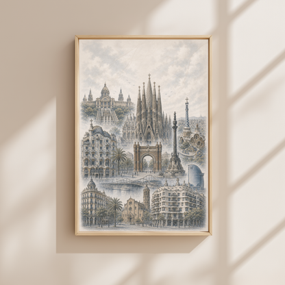 Barcelona Spain Travel Wall Art - Landmarks (Unframed)