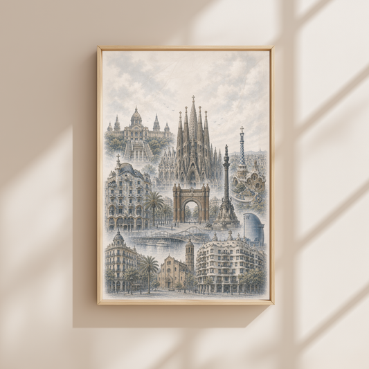 Barcelona Spain Travel Wall Art - Landmarks (Unframed)