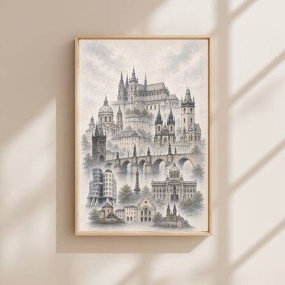 Prague Czech Republic Travel Wall Art - Landmarks (Unframed)