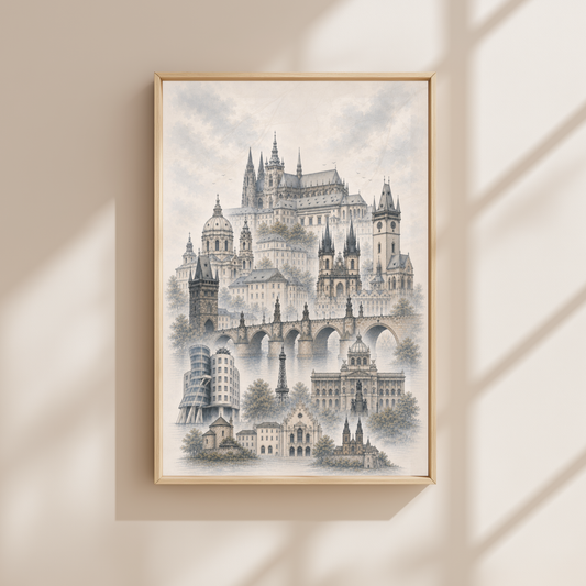 Prague Czech Republic Travel Wall Art - Landmarks (Unframed)