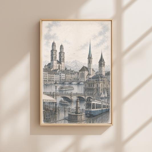 Zurich Switzerland Travel Wall Art - Landmarks (Unframed)
