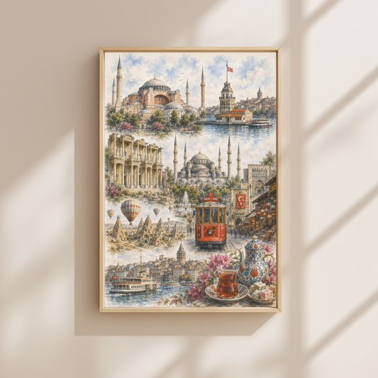 Istanbul Türkiye Travel Wall Art – Landmark Collage (Unframed)