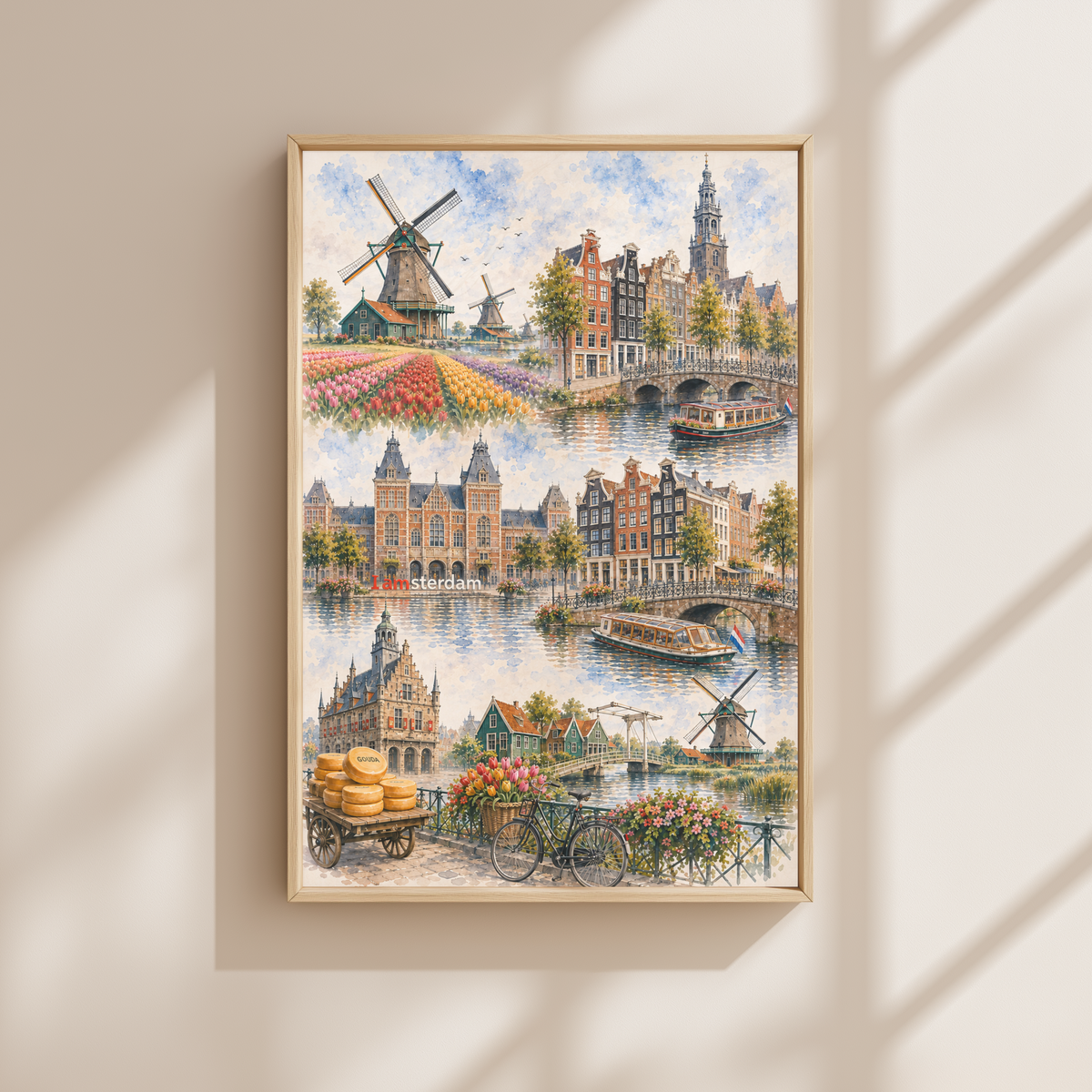 Amsterdam Netherlands Travel Wall Art - Landmark Collage (Unframed)