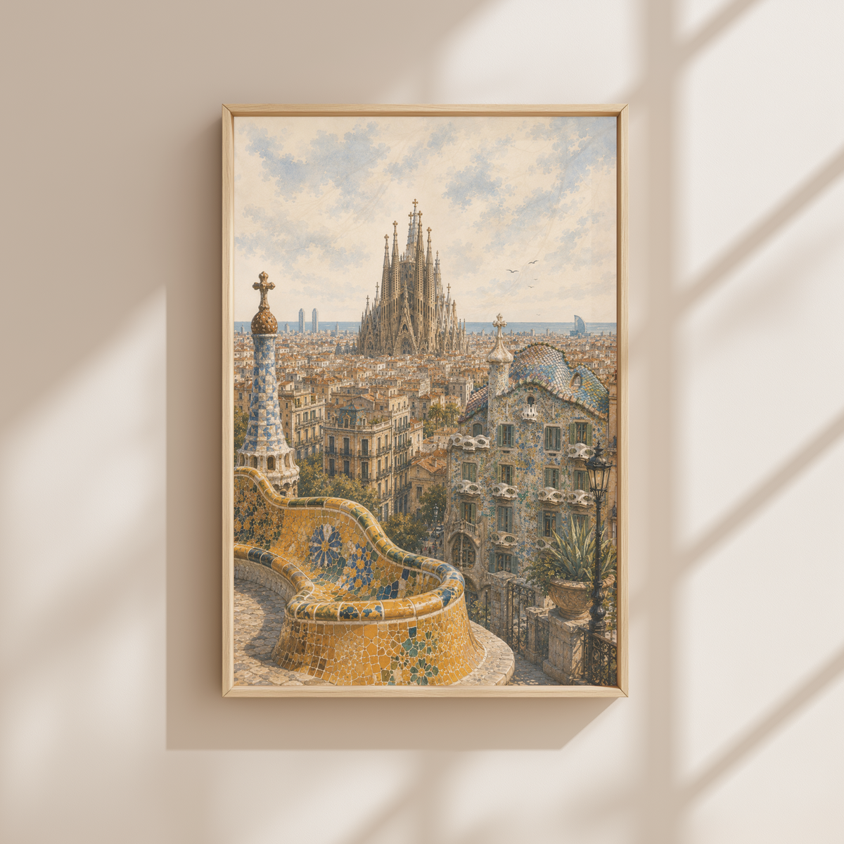 Barcelona Spain Travel Wall Art - Vintage (Unframed)