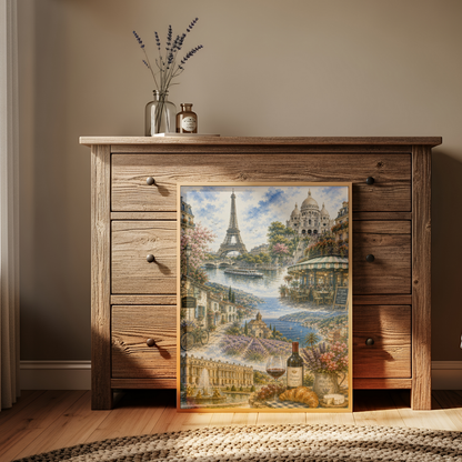 Paris France Travel Wall Art - Landmarks Collage (Unframed)
