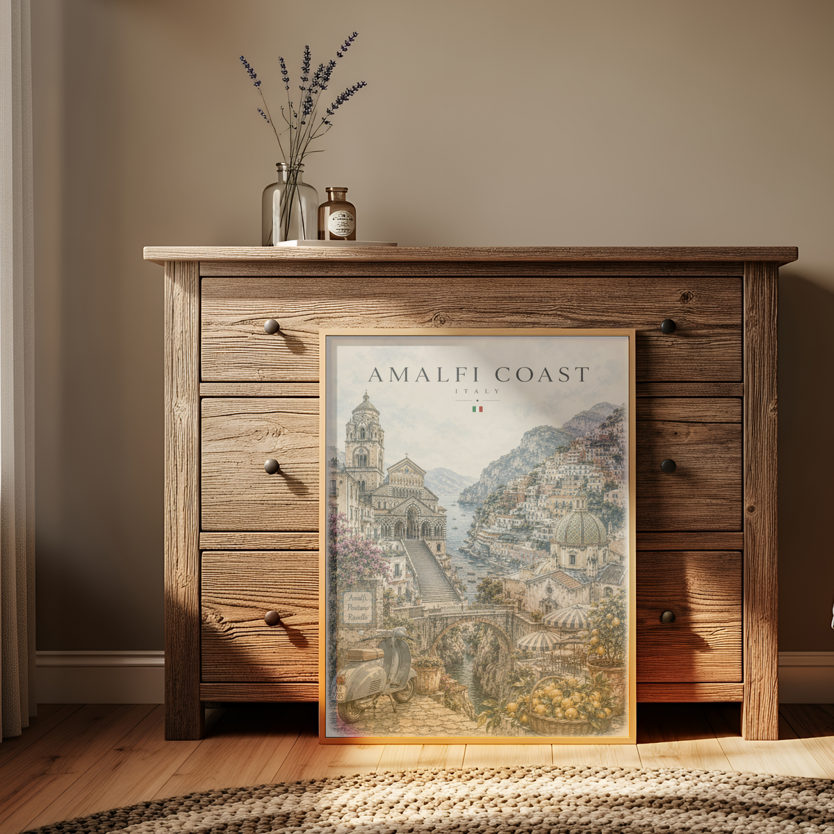Amalfi Coast Italy Travel Wall Art - Landmarks with Typography (Digital Download)