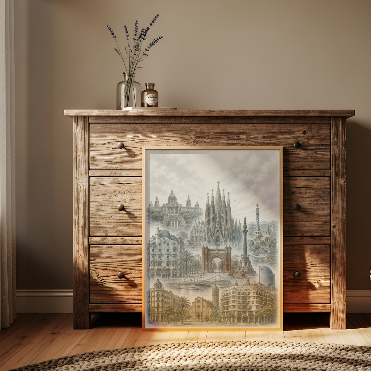 Barcelona Spain Travel Wall Art - Landmarks (Unframed)