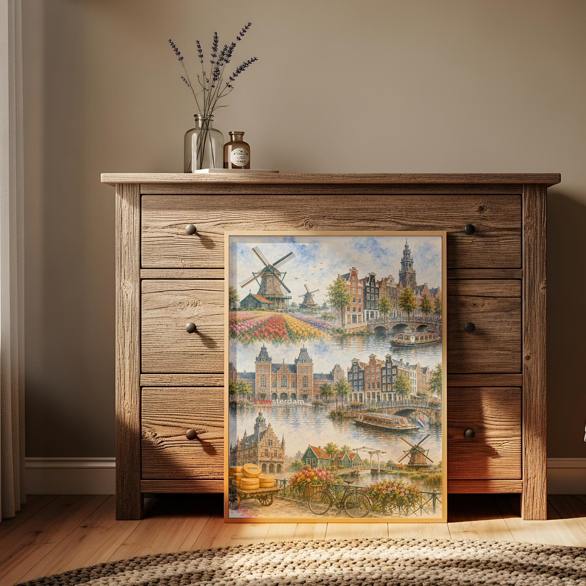 Amsterdam Netherlands Travel Wall Art - Landmark Collage (Unframed)