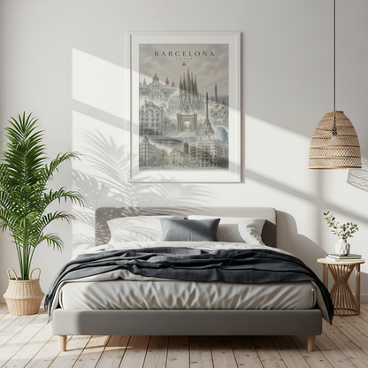 Barcelona Spain Travel Wall Art - Landmarks with Typography (Digital Download)