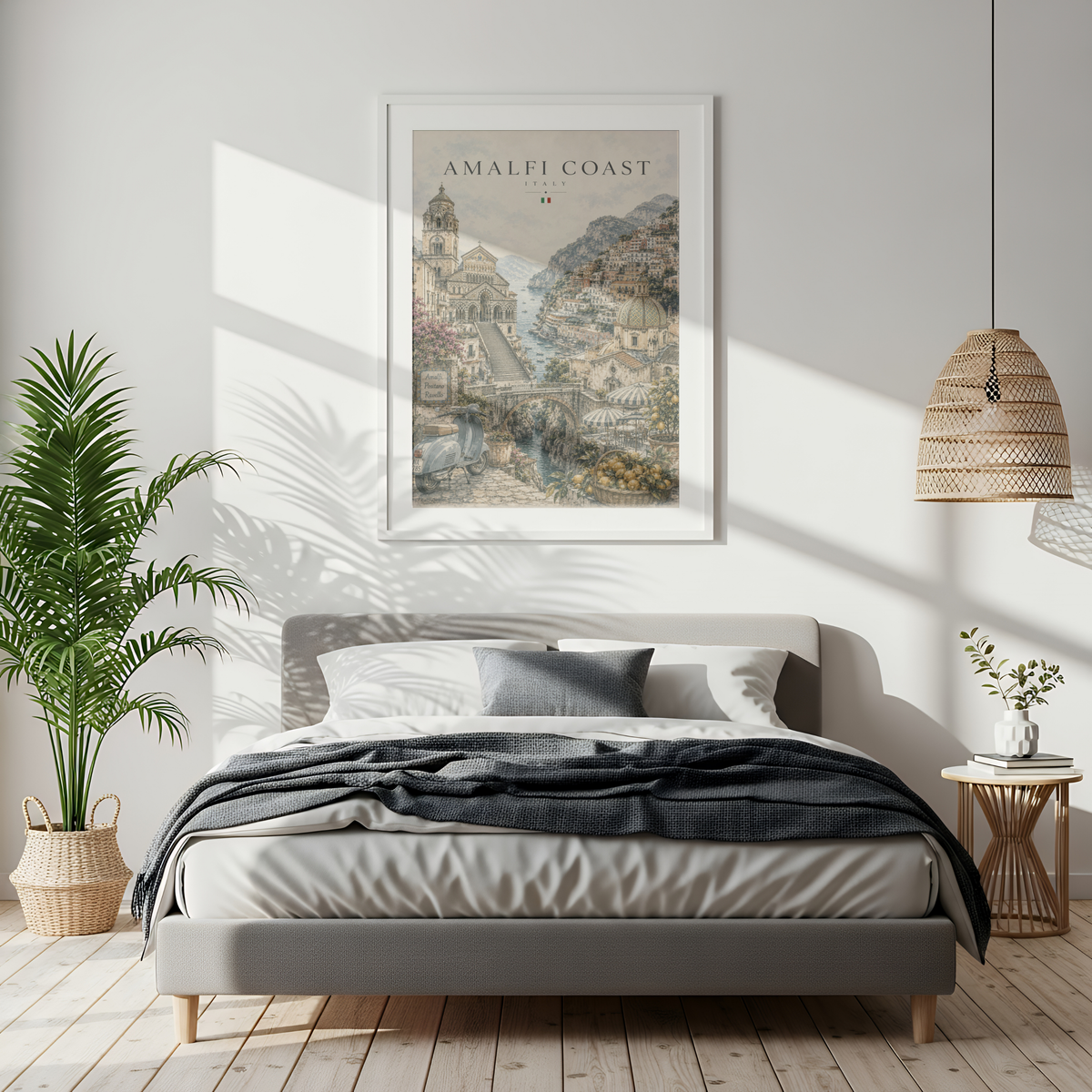 Amalfi Coast Italy Travel Wall Art - Landmarks with Typography (Unframed)