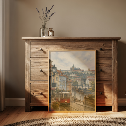 Prague Czech Republic Travel Wall Art - Vintage (Unframed)