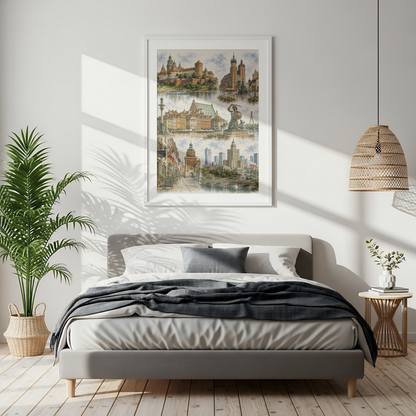 Krakow Poland Travel Wall Art - Landmark Collage (Unframed)
