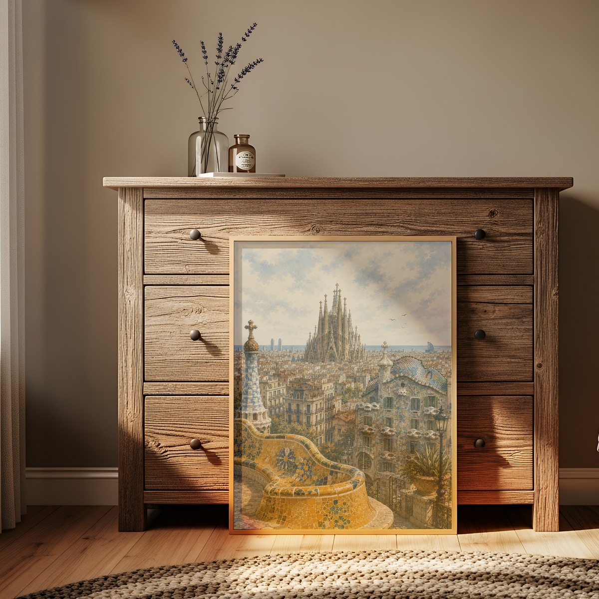 Barcelona Spain Travel Wall Art - Vintage (Unframed)