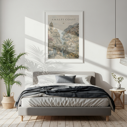 Amalfi Coast Italy Travel Wall Art - Landmarks with Typography (Digital Download)