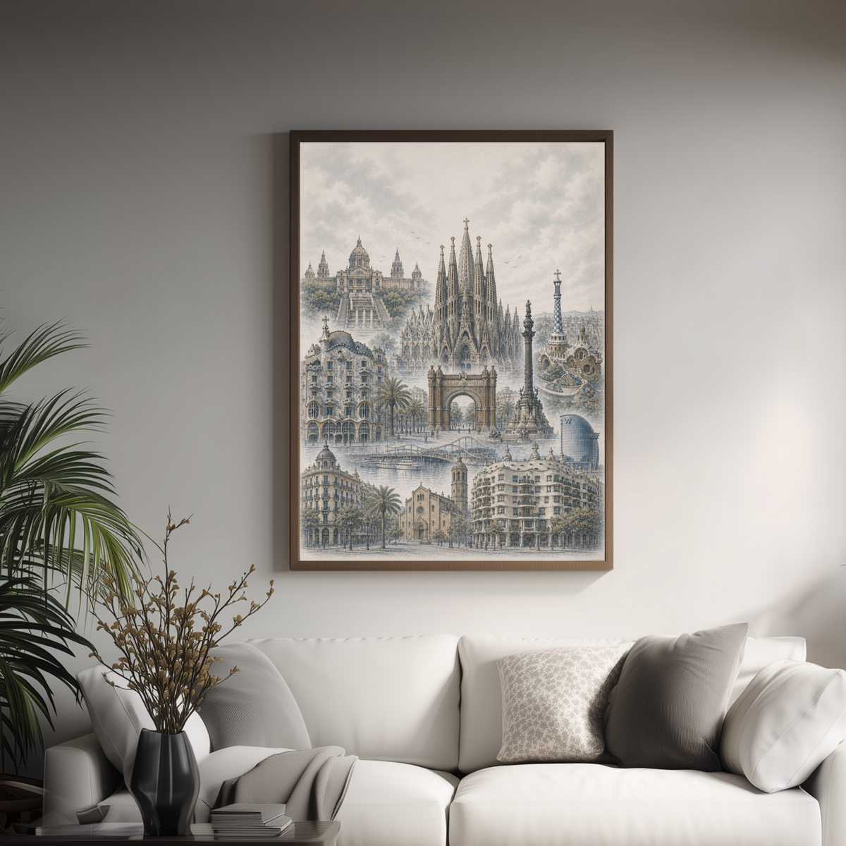 Barcelona Spain Travel Wall Art - Landmarks (Unframed)