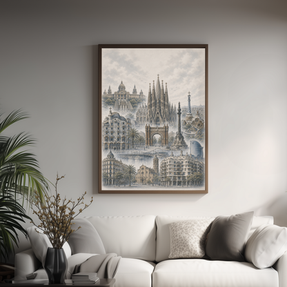 Barcelona Spain Travel Wall Art - Landmarks (Unframed)
