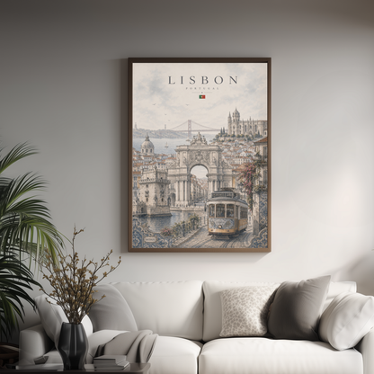 Lisbon Portugal Travel Wall Art - Landmarks with Typography (Digital Download)