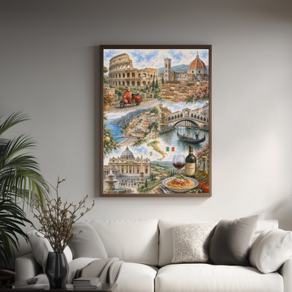 Rome Italy Travel Wall Art - Landmarks Collage (Unframed)