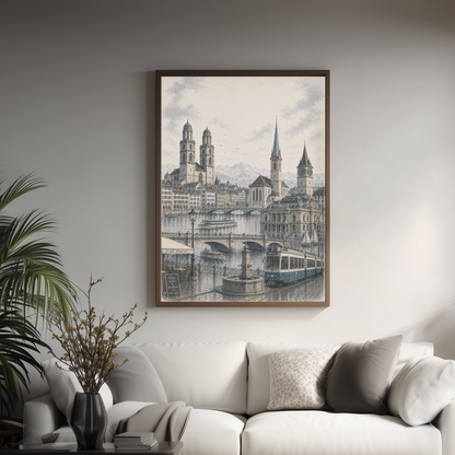 Zurich Switzerland Travel Wall Art - Landmarks (Unframed)