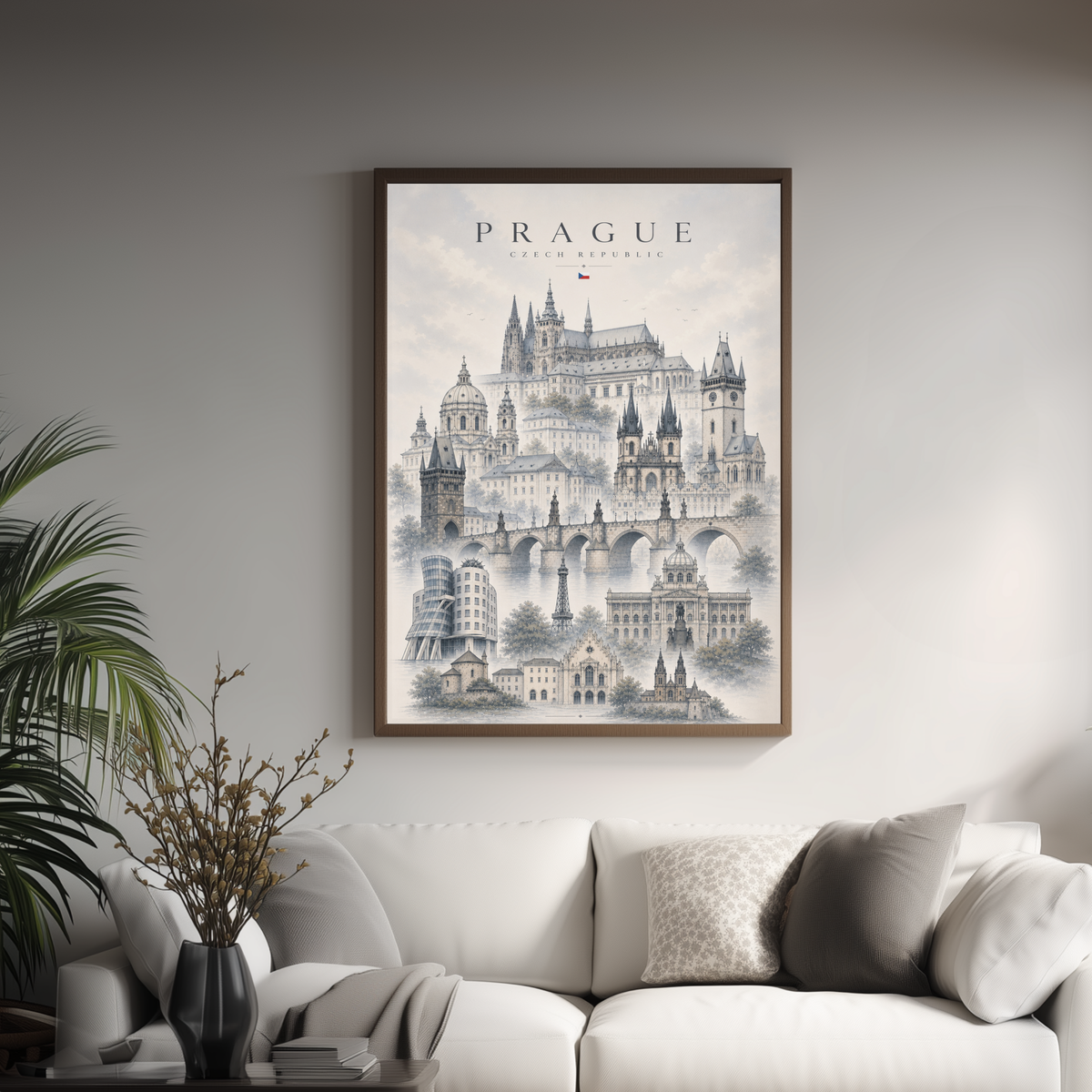 Prague Czech Republic Travel Wall Art - Landmarks with Typography (Digital Download)