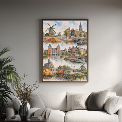 Amsterdam Netherlands Travel Wall Art - Landmark Collage (Unframed)