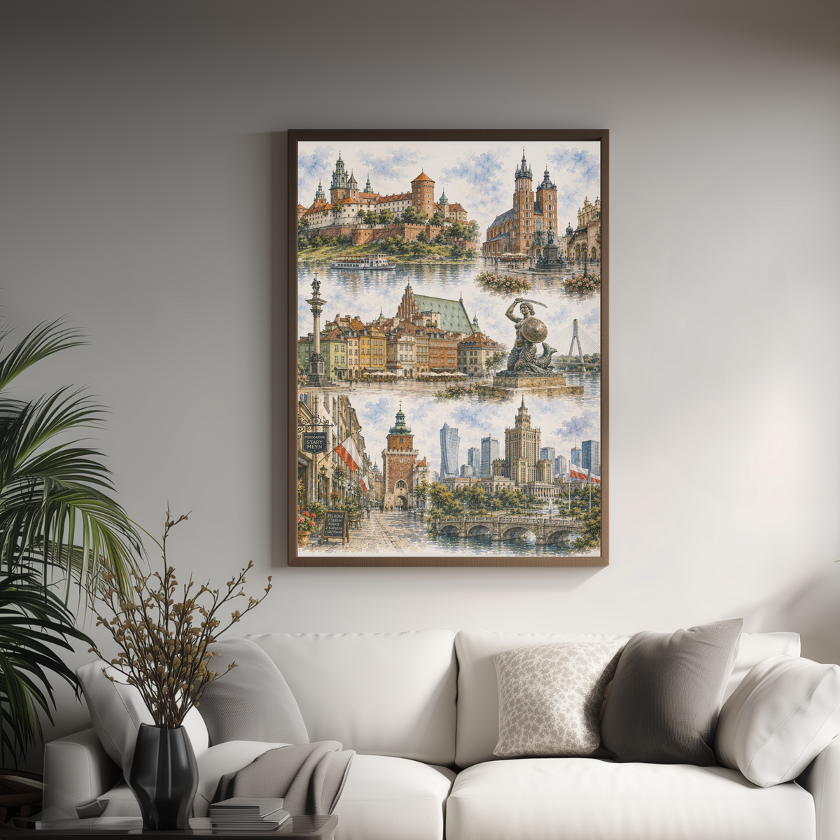 Krakow Poland Travel Wall Art - Landmark Collage (Unframed)