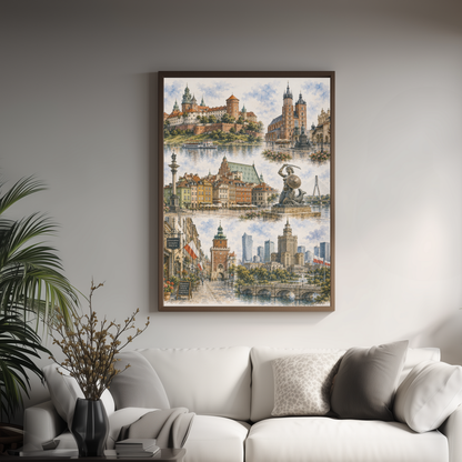Krakow Poland Travel Wall Art - Landmark Collage (Unframed)