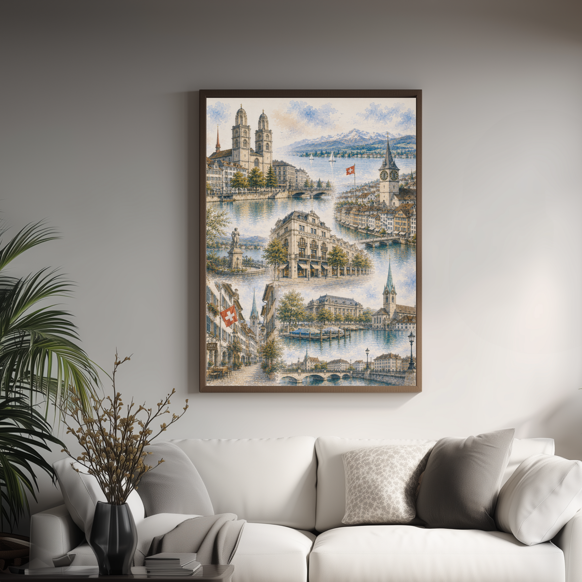 Zurich Switzerland Travel Wall Art - Landmarks Collage (Unframed)