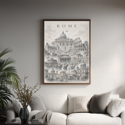 Rome Italy Travel Wall Art - Landmarks with Typography (Digital Download)