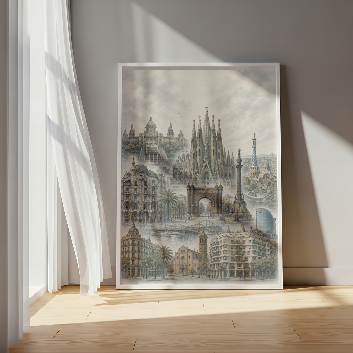 Barcelona Spain Travel Wall Art - Landmarks (Unframed)