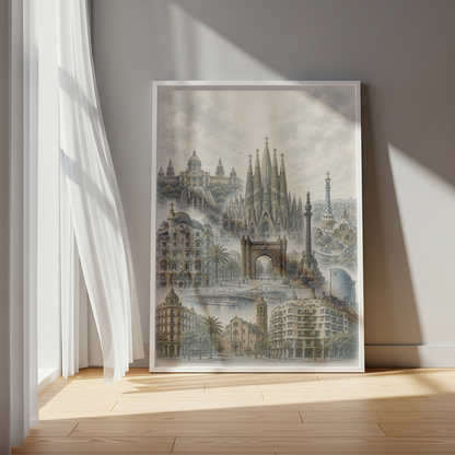 Barcelona Spain Travel Wall Art - Landmarks (Unframed)