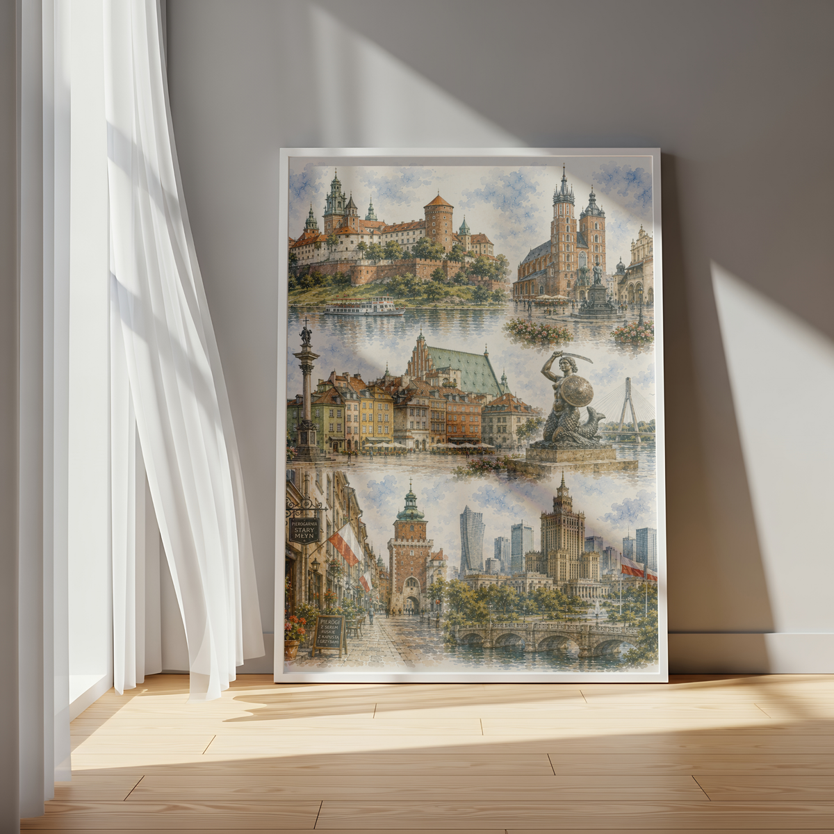 Krakow Poland Travel Wall Art - Landmark Collage (Unframed)