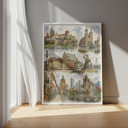 Krakow Poland Travel Wall Art - Landmark Collage (Unframed)
