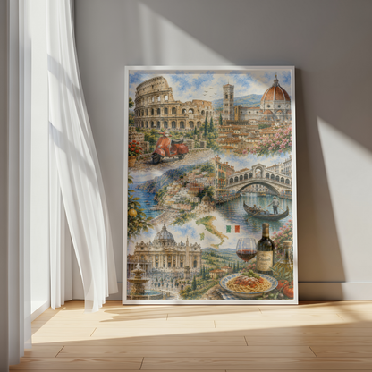 Rome Italy Travel Wall Art - Landmarks Collage (Unframed)
